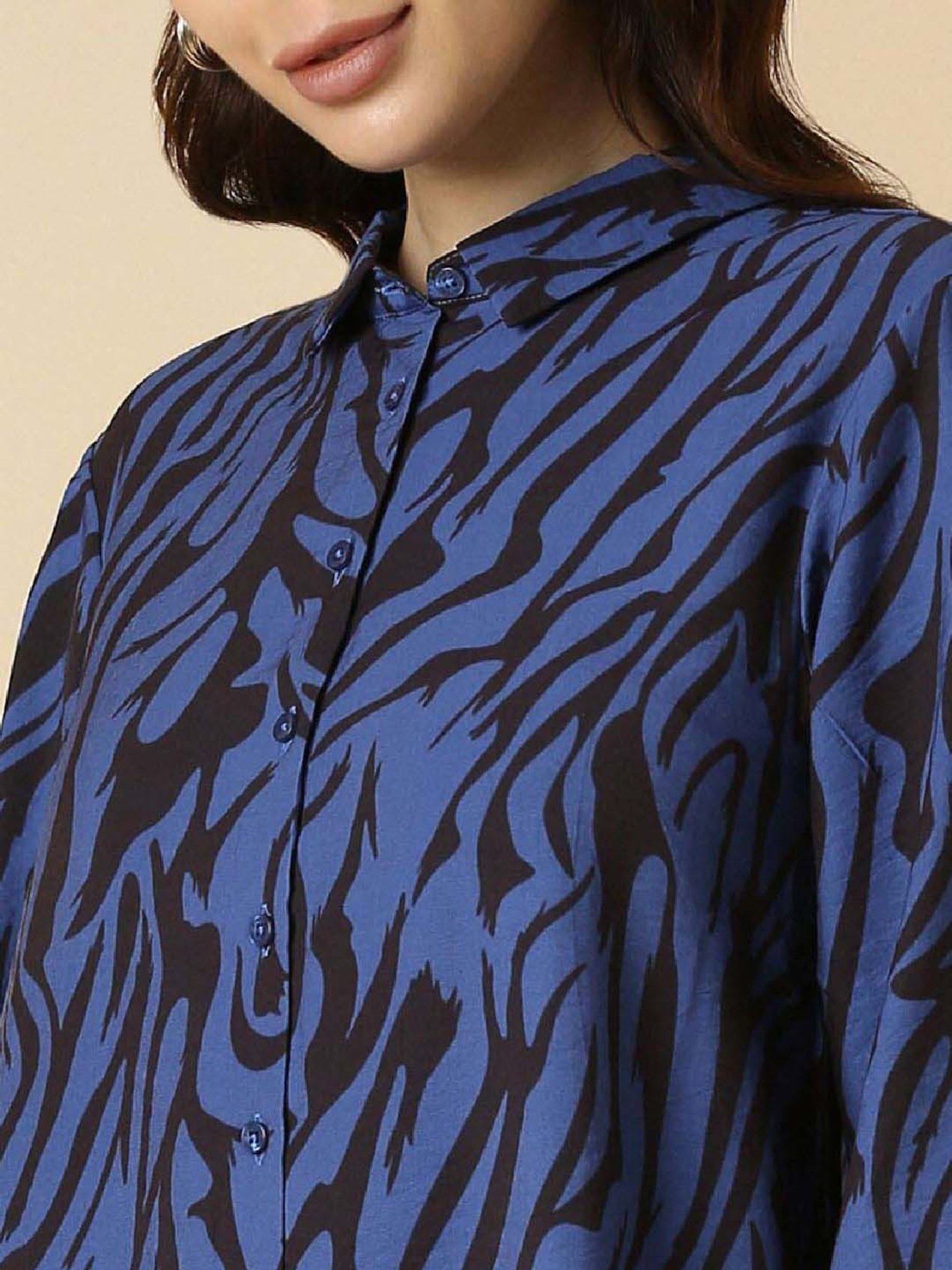 Allen Solly Blue Cotton Printed Formal Shirt