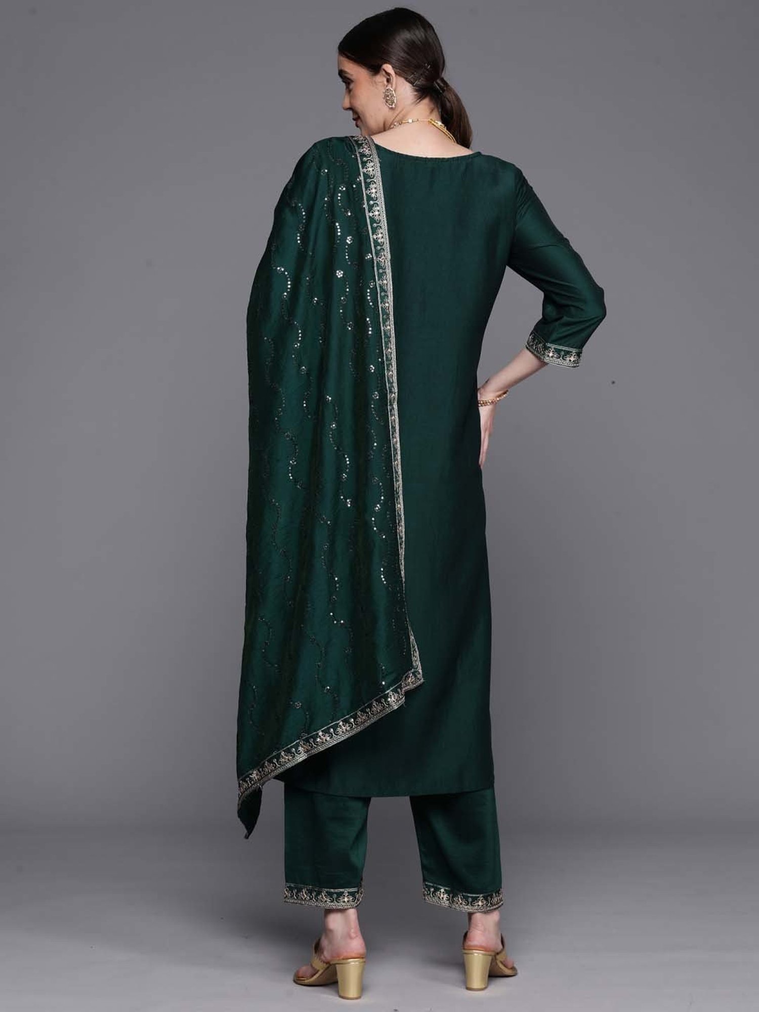 Indo Era Green Embroidered Kurta Pant Set With Dupatta