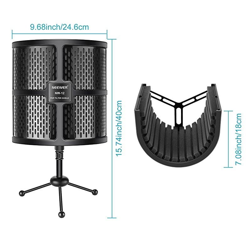 Tabletop Compact Microphone Isolation Shield with Tripod Stand, Mic Sound Absorbing Foam for Studio Sound Recording, Podcasts, Vocals, Singing, Broadcasting (Mic and Shock Mount Not Included)