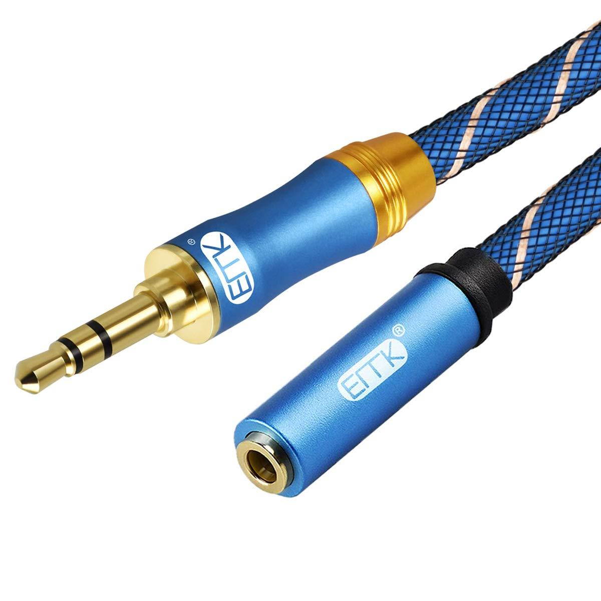 Headphone Extension Cable,EMK 3.5mm Audio Extension Cable Male to Female[24K Gold-Plated,Hi-Fi Sound] Nylon-Braided Stereo Audio Extension Cord for Smartphone,Tablets,MP3 Players (10Ft/3Meters)