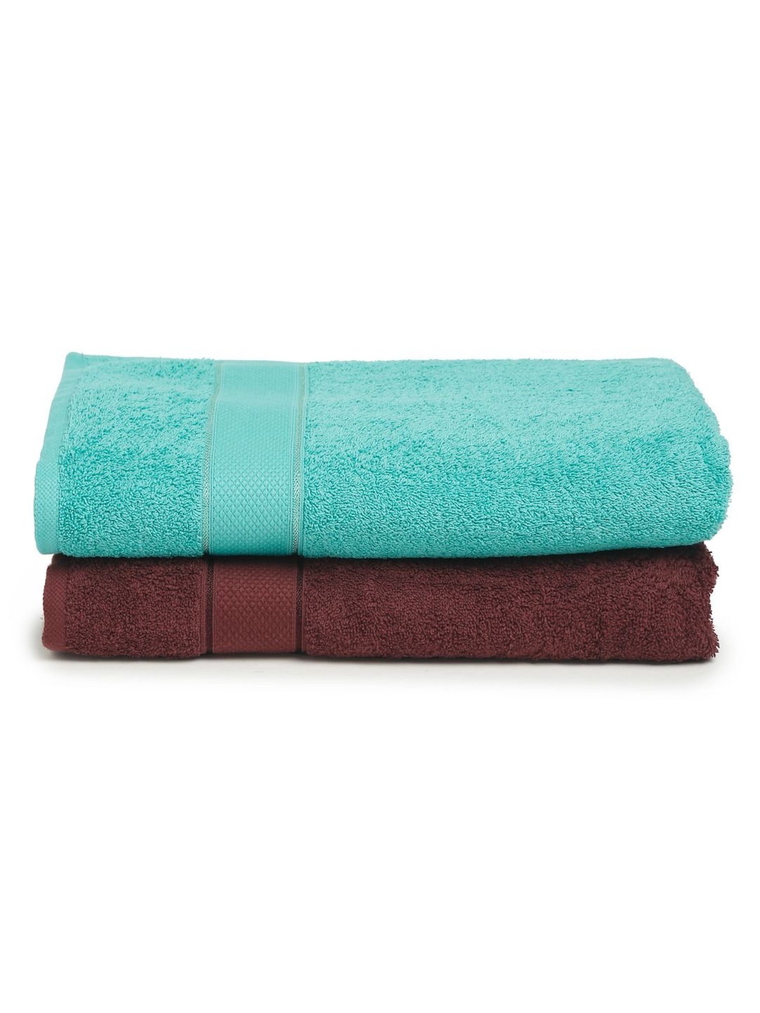 Creeva Wine & Sea Green 525 GSM Cotton Bath Towel Set of 2