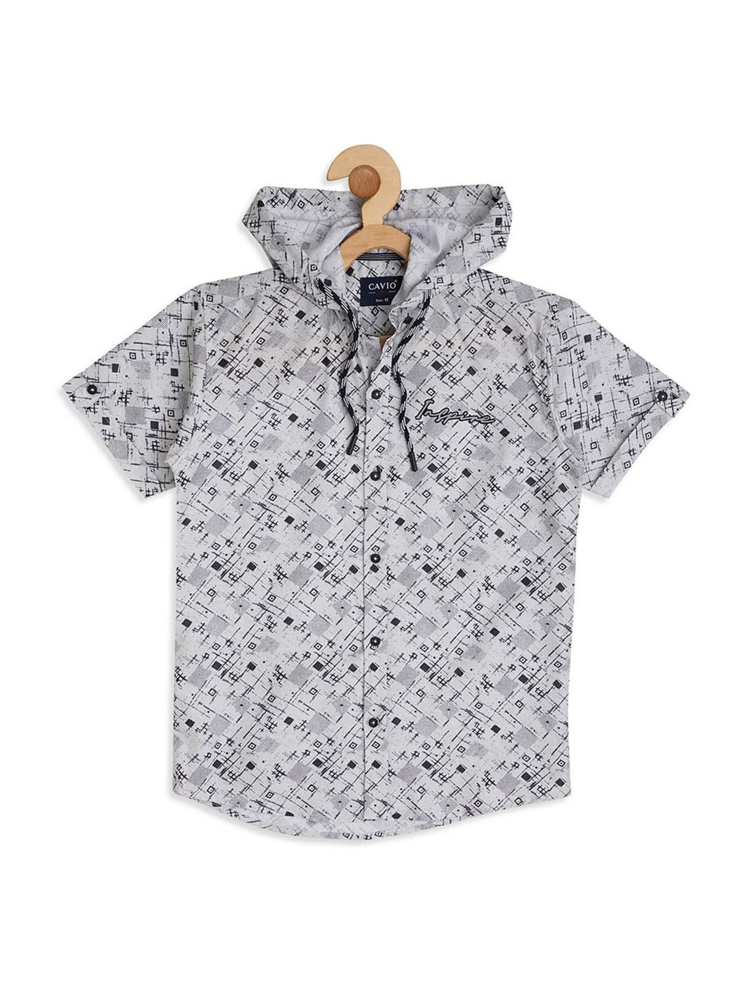 Cavio Kids Grey & White Cotton Printed Shirt with T-Shirt