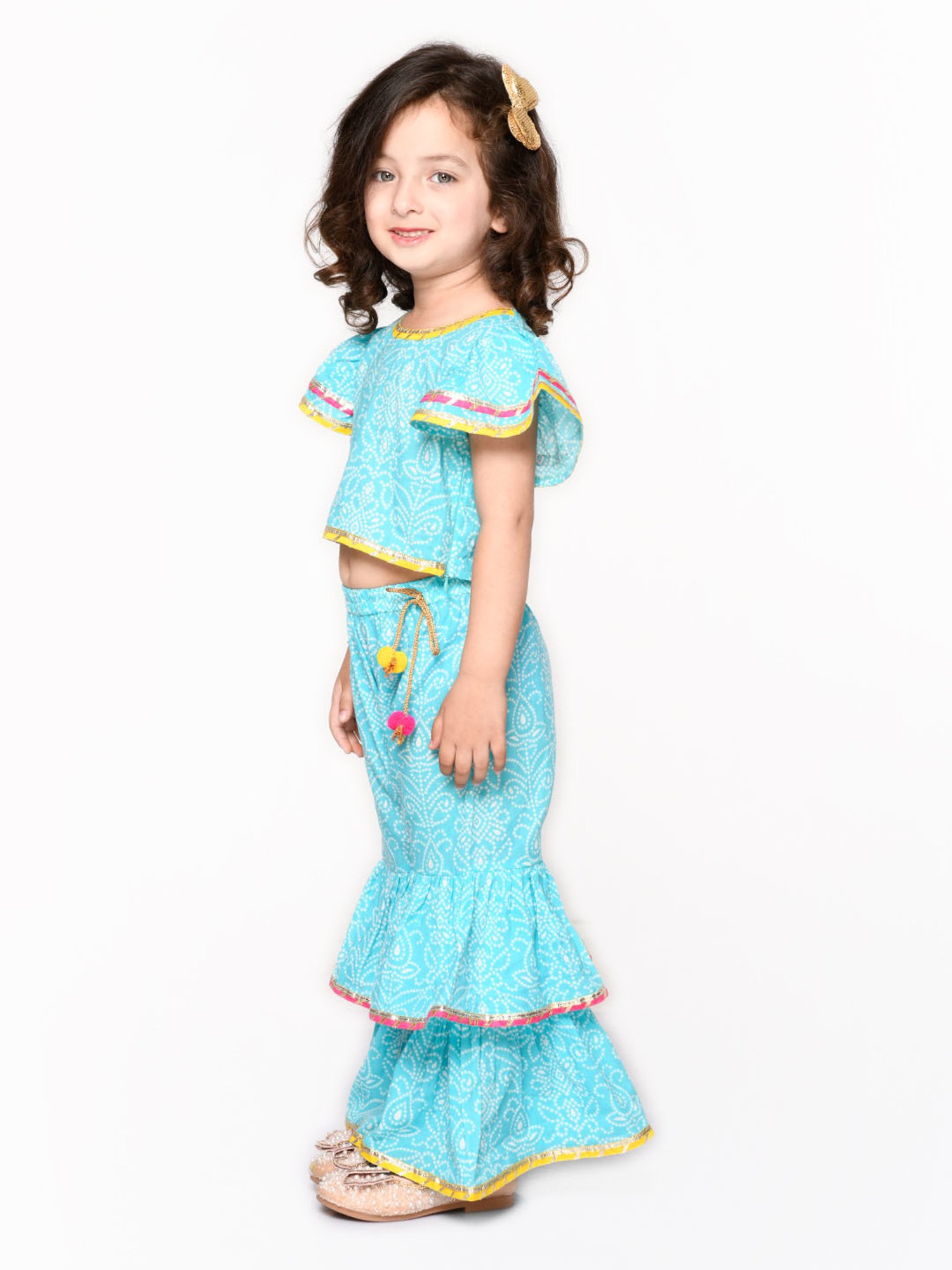 Saka Designs Kids Blue Printed Top with Sharara