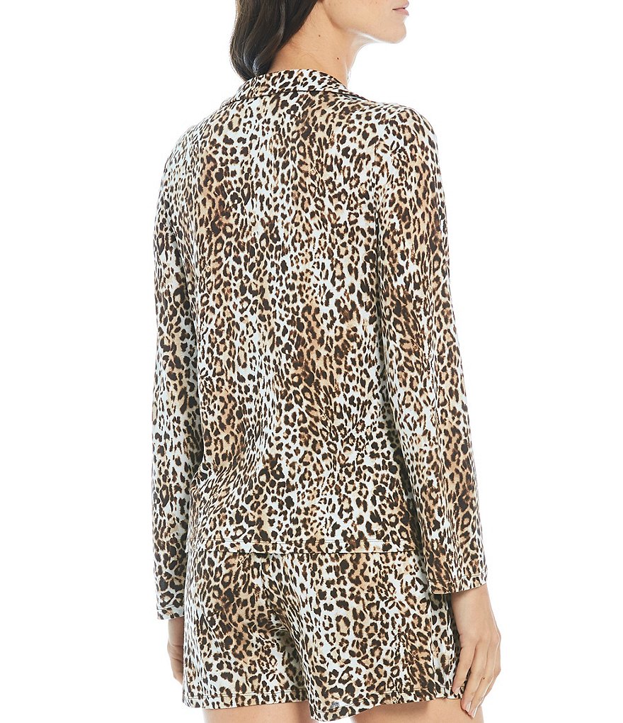 VAN WINKLE & CO. Animal Print Knit Button Front Coordinating Sleep Top