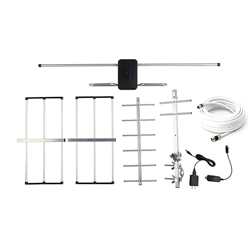 Outdoor Digital Amplified Yagi HDTV Antenna Builtin High Gain and Low Noise Amplifier 40FT RG6 Coaxial Cable 120 Miles Range with UHF and VHF Signal