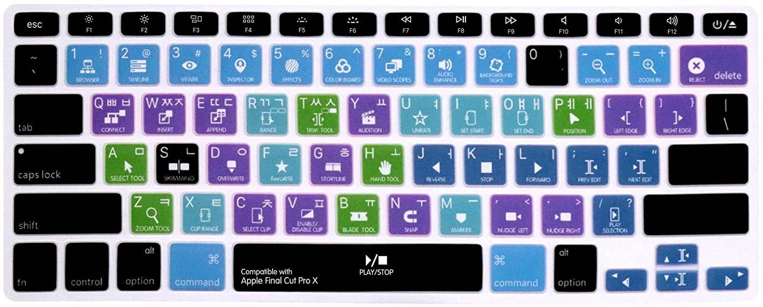 HRH Korean Shortcut Hotkey Silicone Keyboard Cover Skin for MacBook Air 13,Pro 13/15/17 (with or w/Out Retina Display, 2015 or Older Version)&Older iMac USA Layout Keyboard Protector-Final Cut Pro X