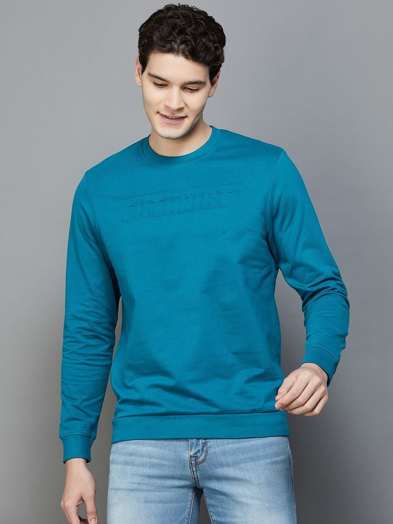 BOSSINI Teal Regular Fit Printed Sweatshirt