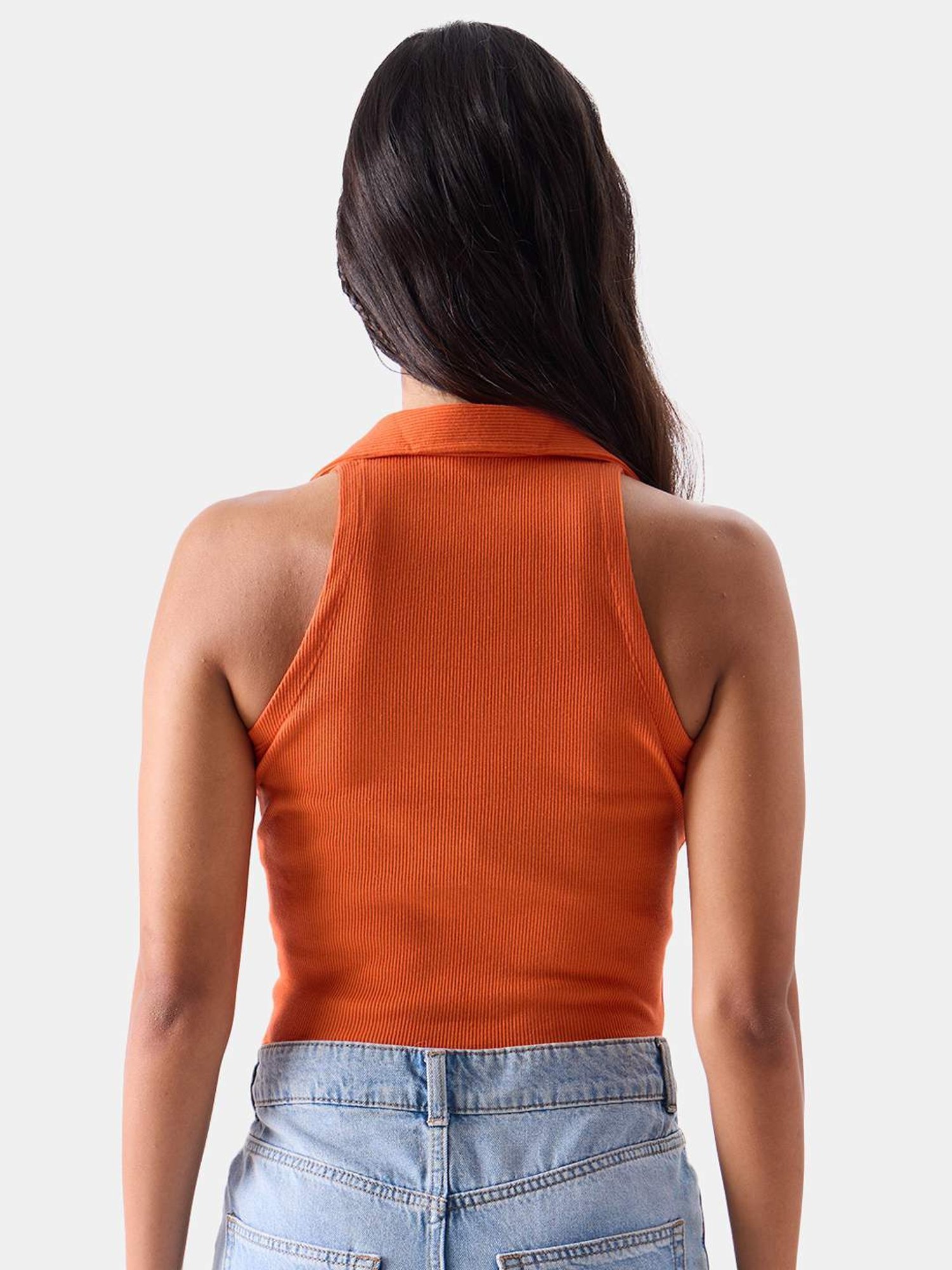 The Souled Store Orange Cotton Striped Crop Top