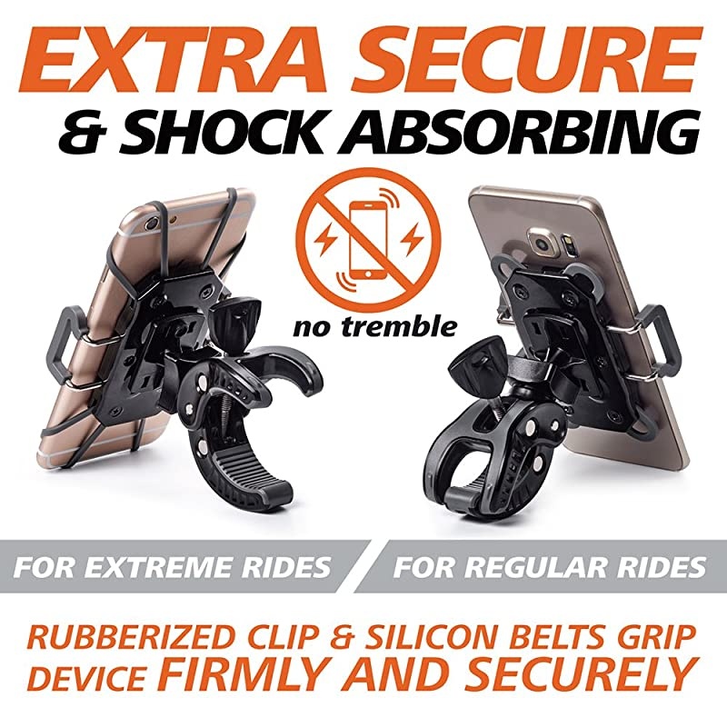 Motorcycle Phone Mount - for iPhone 12 (11, Xr, SE, Max/Plus), Galaxy S20 or Any Cell Phone - Universal ATV, Mountain & Road Bicycle Handlebar Holder. +100 to Safeness & Comfort