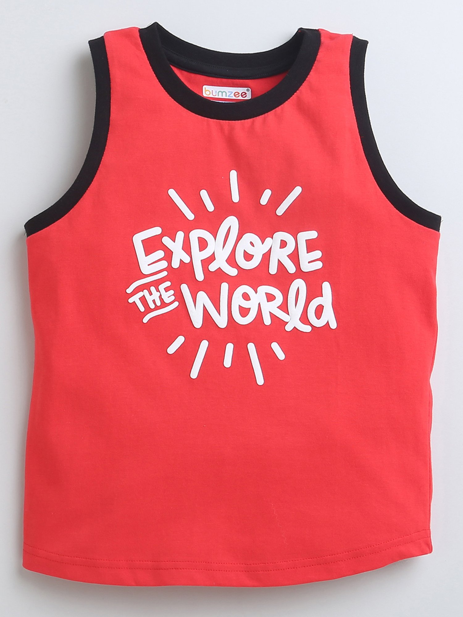 Bumzee Kids Red & Black Printed T-Shirt with Shorts