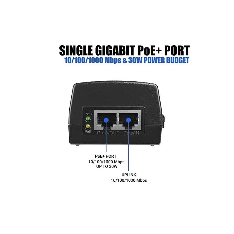 Gigabit Power Over Ethernet PoE+ Injector 30W 8023at up to 100 Meters 325 Feet