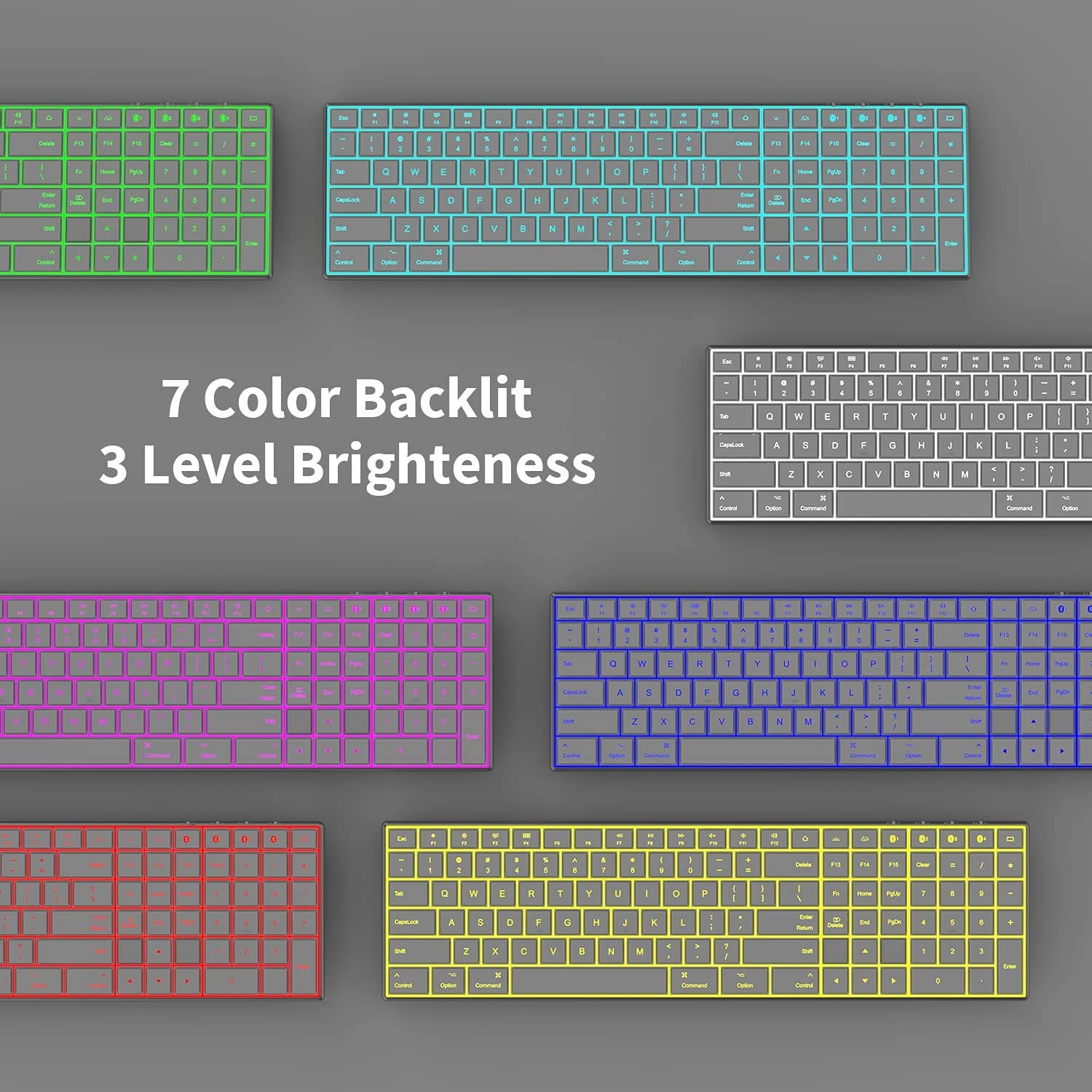 Multi-Device Backlit Bluetooth Keyboard for Mac,Jelly Comb Altra Slim 7 Color Illuminated Rechargeable Keyboard (Packaging May Vary)