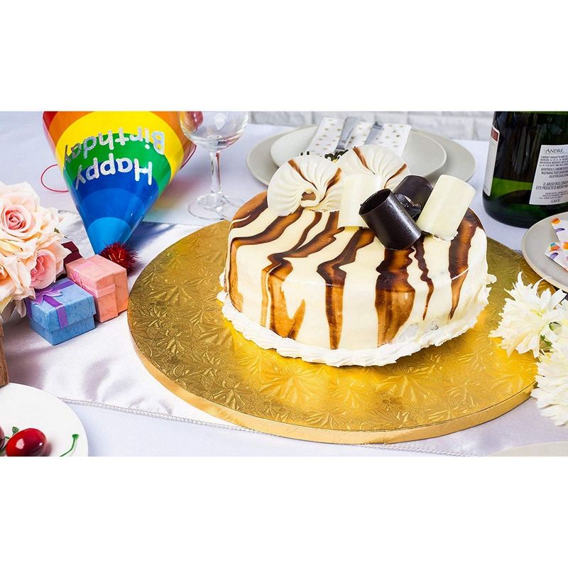 Juvale 3 Piece Cake Boards Rounds, Gold Foil Pizza Base Disposable Drum Circles, Corrugated Paper Board 14"