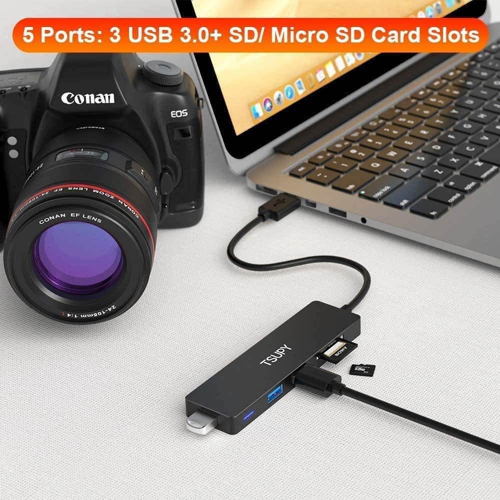 USB 3.0 Hub TSUPY Multi USB HUB 5 in 1 USB Data Hub with SD/TF Card Reader & 3 USB 3.0 Ports Compatible for PC LaptopsMacBookPrinter and Other USB Devices