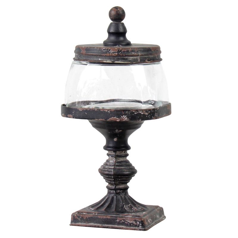 Glass Jar with Black Distressed Metal Finial Stand - Foreside Home & Garden
