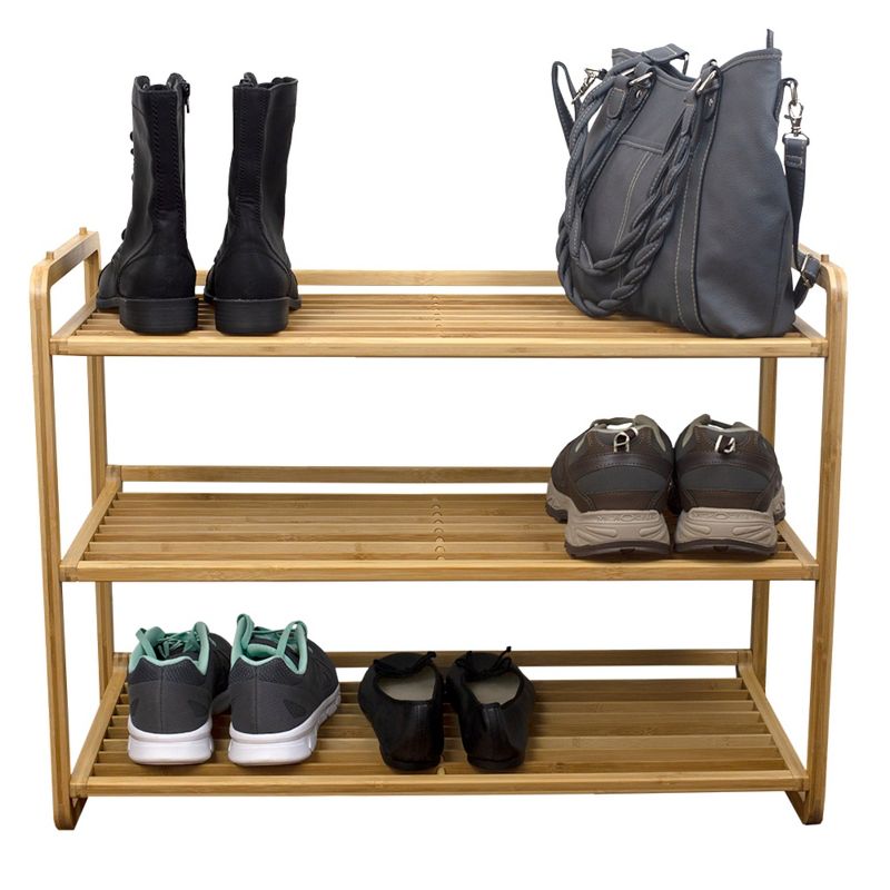 Home Basics 3 Tier Slatted Shelf Bamboo Shoe Rack, Natural