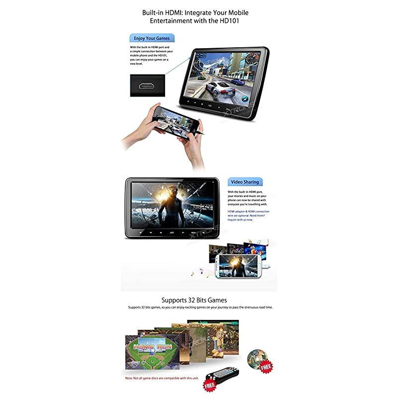 10.1 Inch HD Digital Screen Car Headrest DVD Player Ultra-Thin Detachable Touch Button with HDMI Port One New Version Black IR Headphone Included