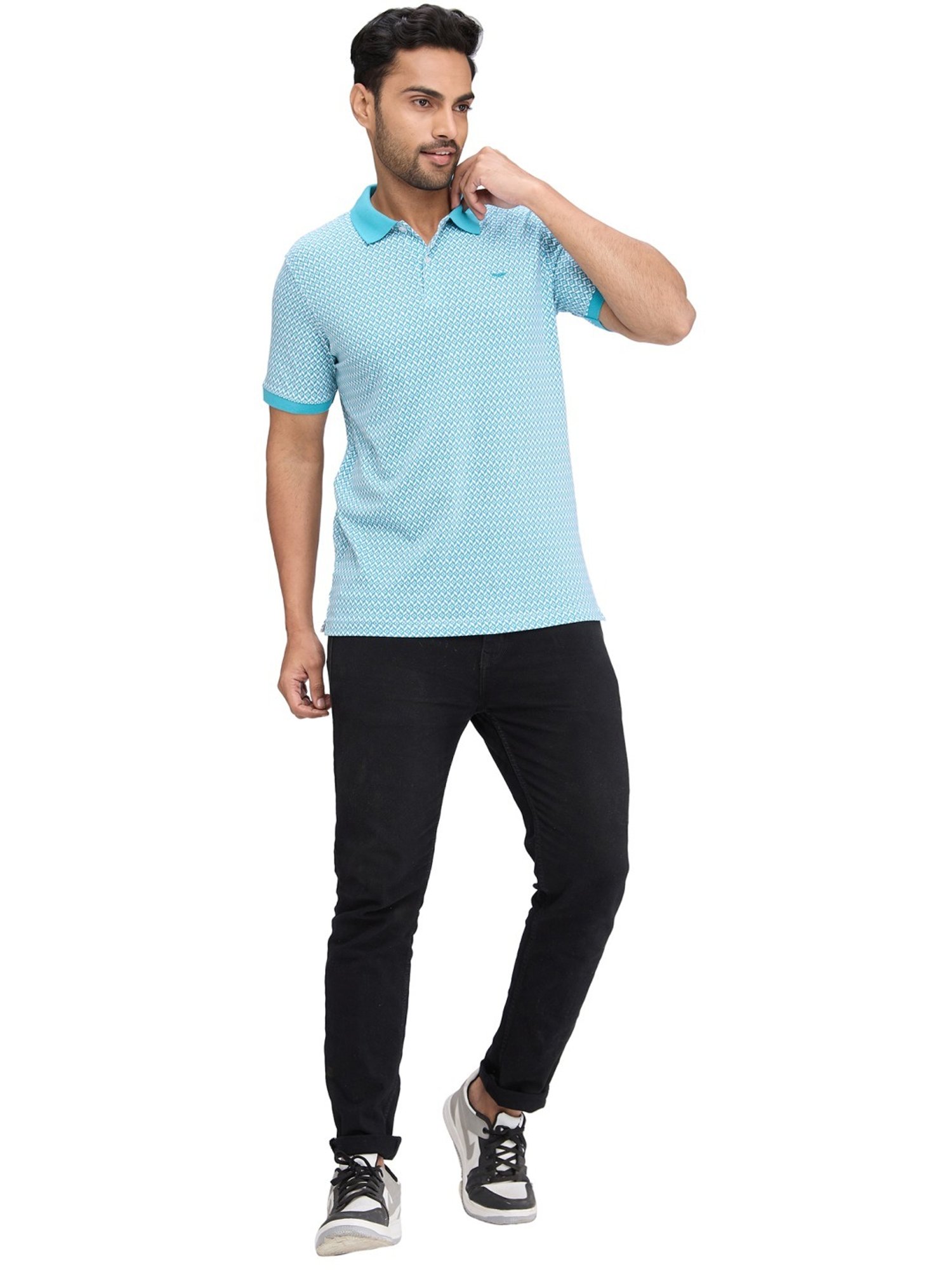 Park Avenue Blue Slim Fit Printed Polo T-Shirt