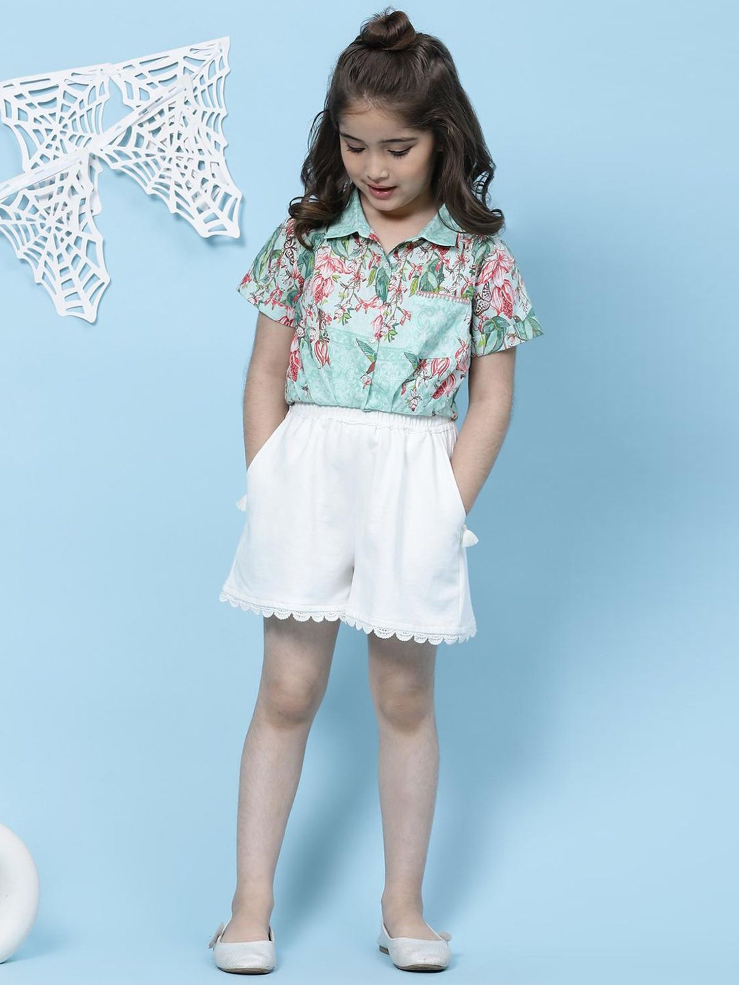 BIBA Girls White Cotton Shorts