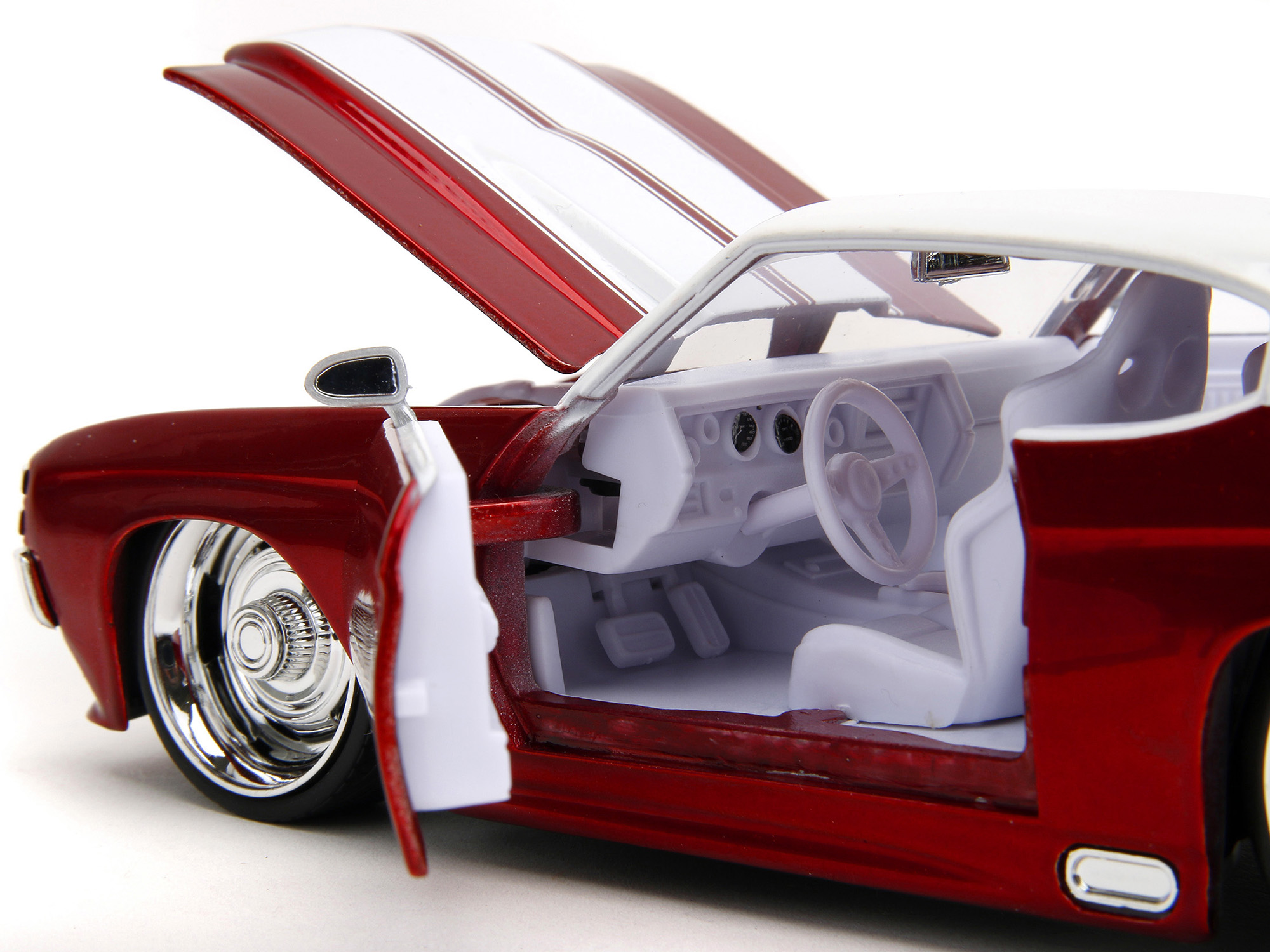 1971 Chevrolet Chevelle SS Candy Red with White Top White Stripes and White Interior "Bigtime Muscle" Series 1/24 Diecast Model Car by Jada