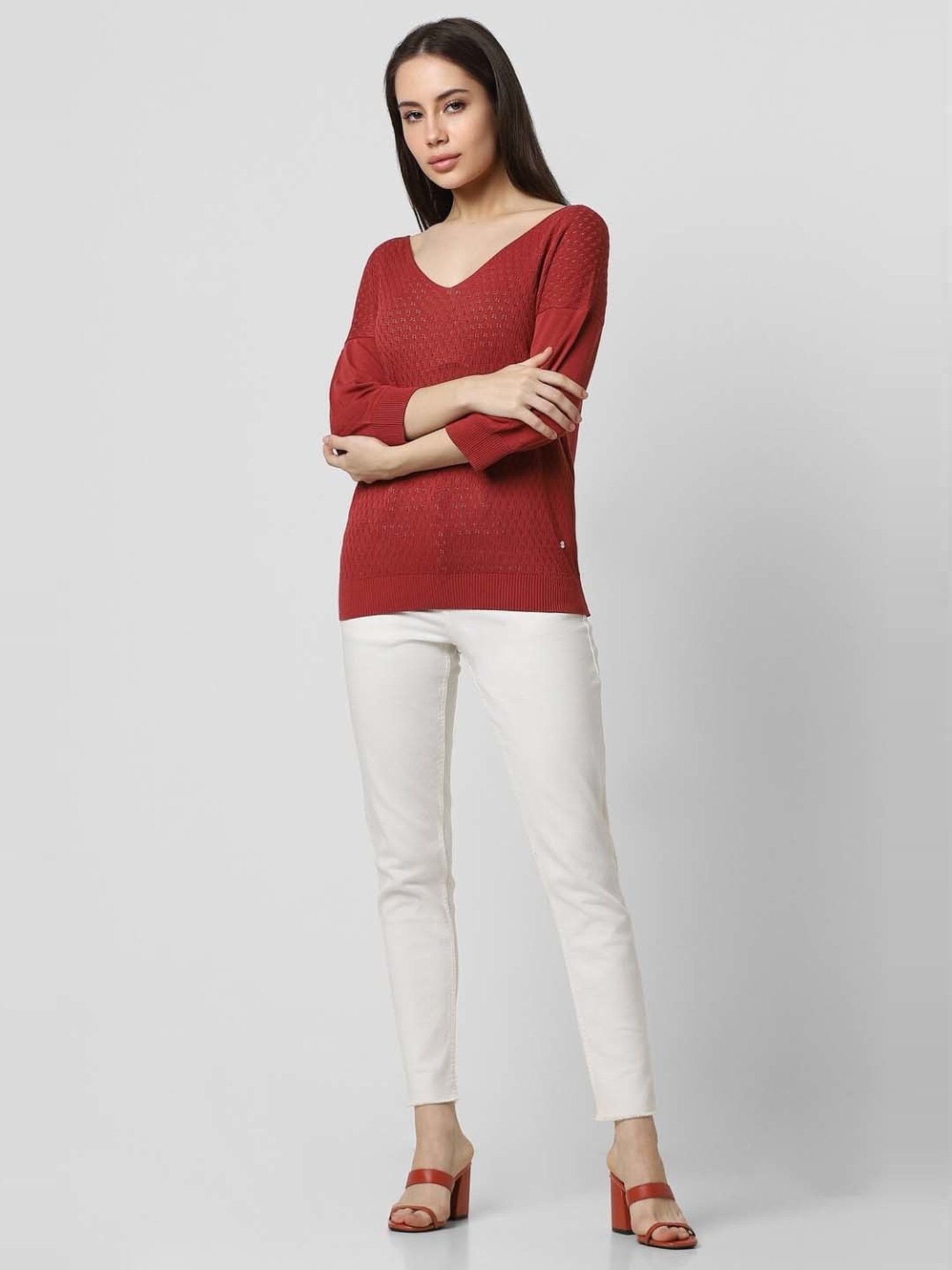 Van Heusen Red Self Pattern Sweater