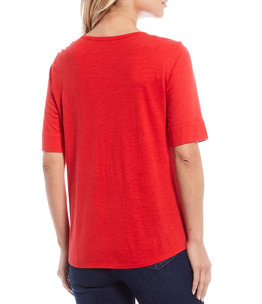 Westbound Petite Size Red Shibori Short Sleeve Crew Neck Cotton-Blend Tee