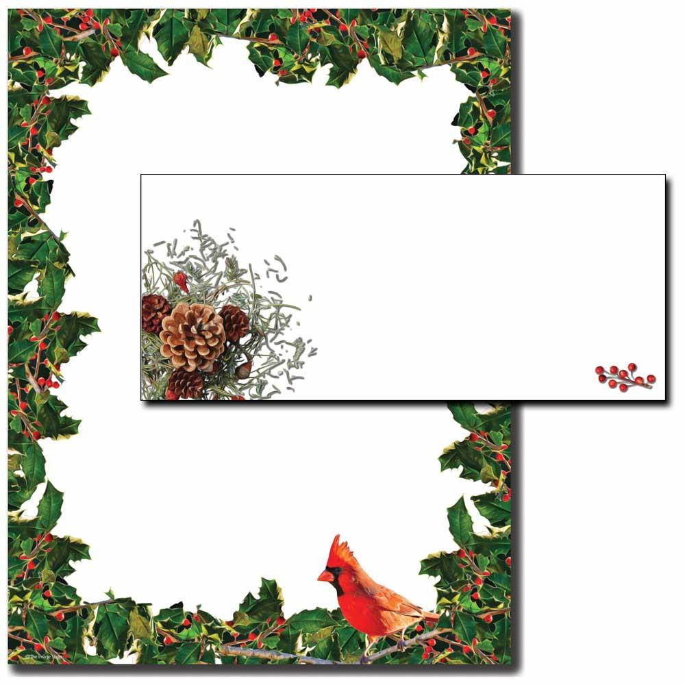 Cardinal & Holly Letterhead With Coordinating Envelopes, 25pk