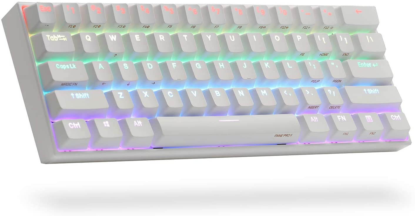 CUUWE ANNE PRO 2, 60% Wired/Wireless Mechanical Keyboard  - Full Keys Programmable - True RGB Backlit - Tap Arrow Keys - Double Shot PBT Keycaps - NKRO - 1900mAh Battery