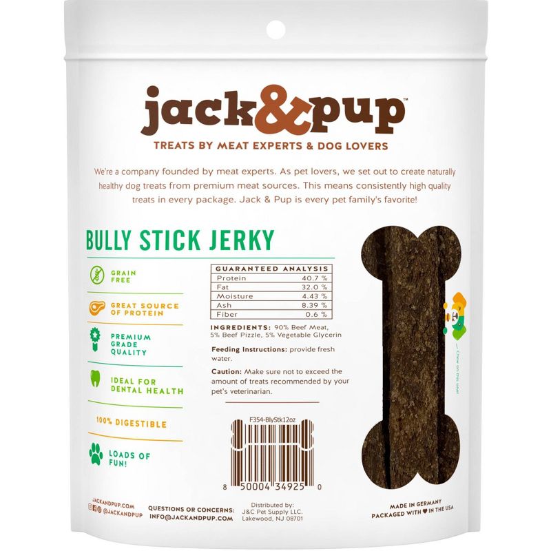 Jack & Pup Beef Bully Stick Jerky Dog Treats - 12oz
