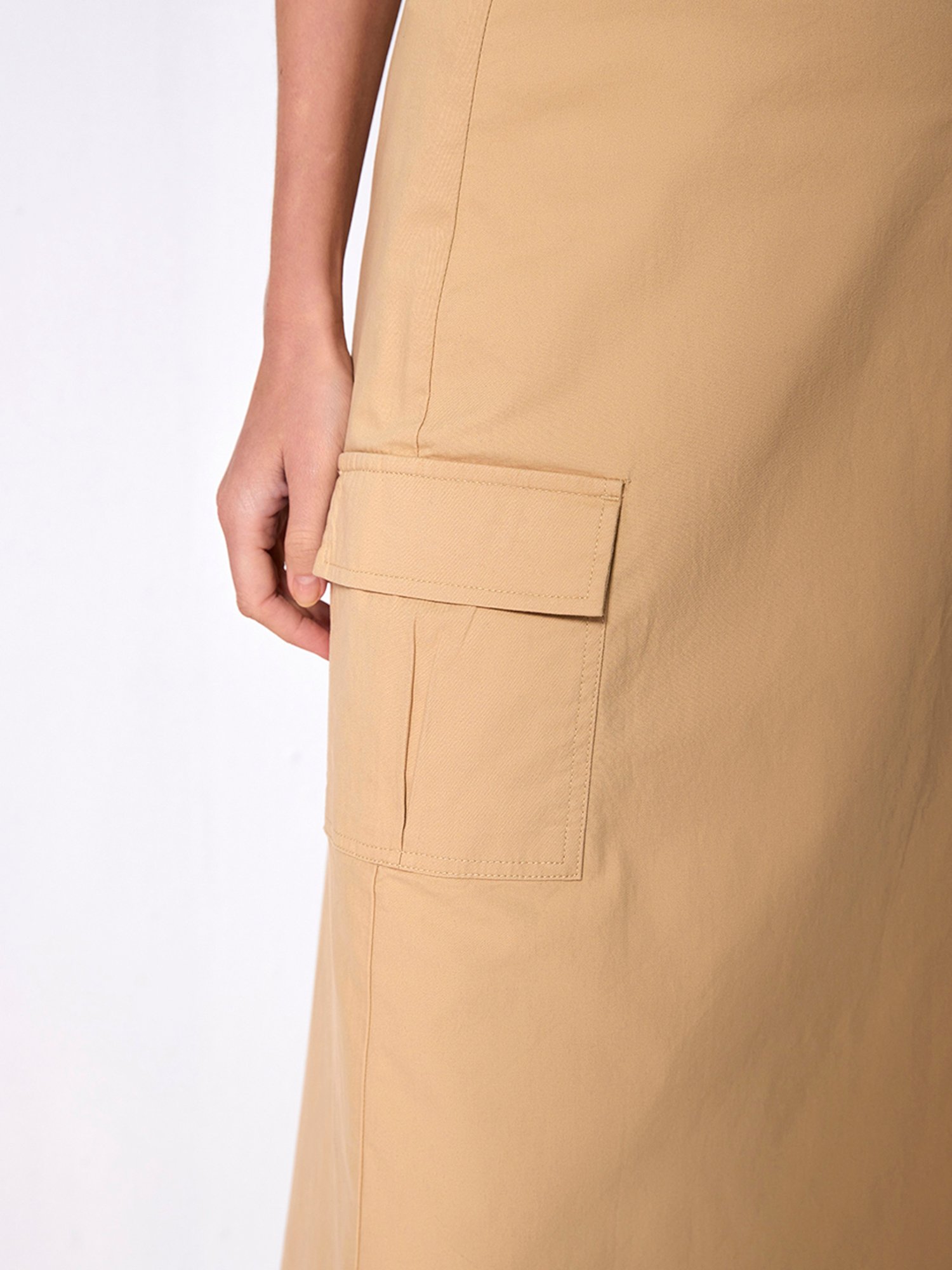 Cover Story Beige Cotton Midi Skirt