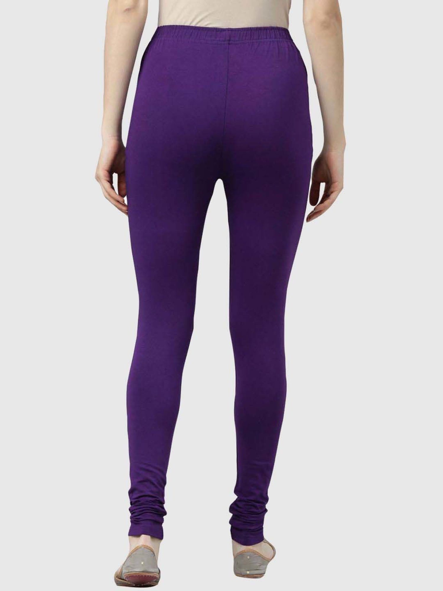 JCSS Beige & Purple Cotton Leggings - Pack Of 3