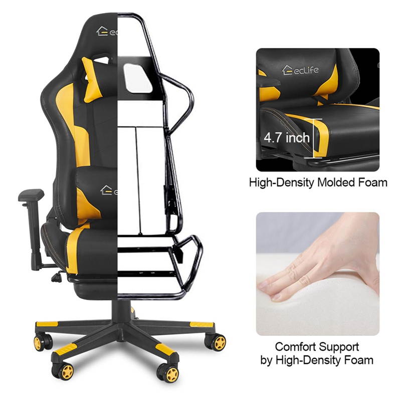 Eclife PC Gaming Chair Massage game chair/ergonomic design/office chair/Racing Style Gaming Chair/provide you with a comfortable game office environment(Yellow and Black)