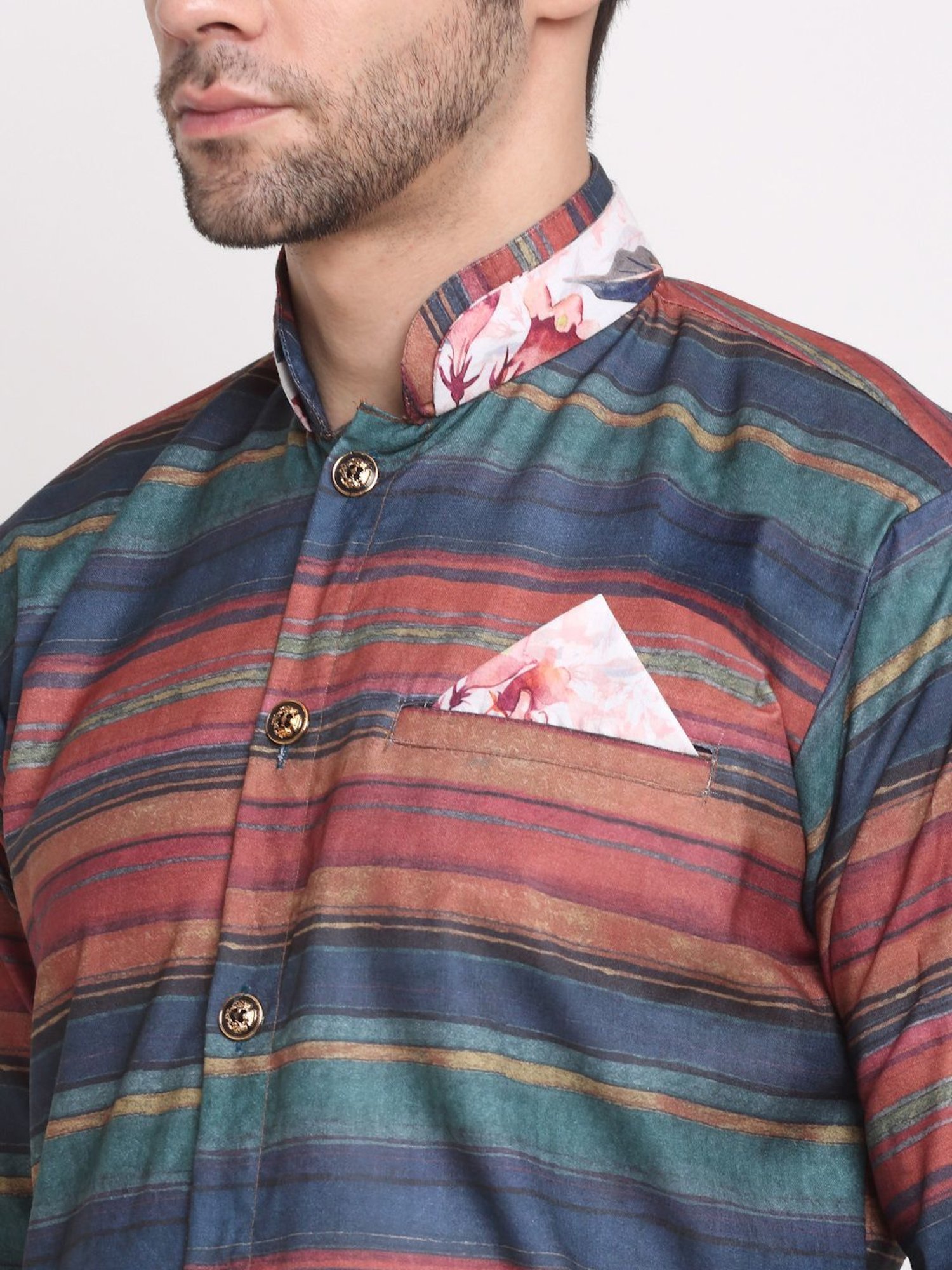 Hangup Plus Beige & Black Regular Fit Printed Sherwani Set