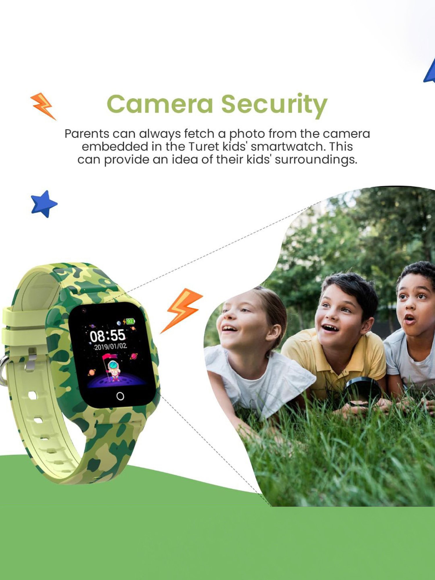Turet Smartwatch for Kids with Camera, Games, Recorder, Sim Enabled 2-Way Calling (Green)