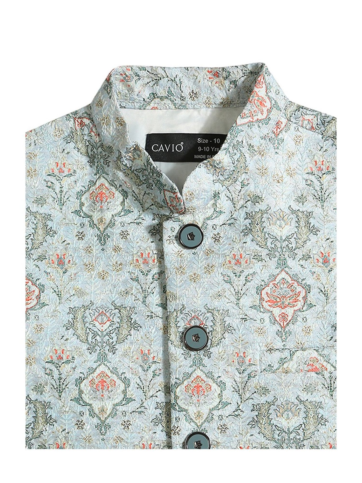 Cavio Kids Green Floral Print Nehru Jacket