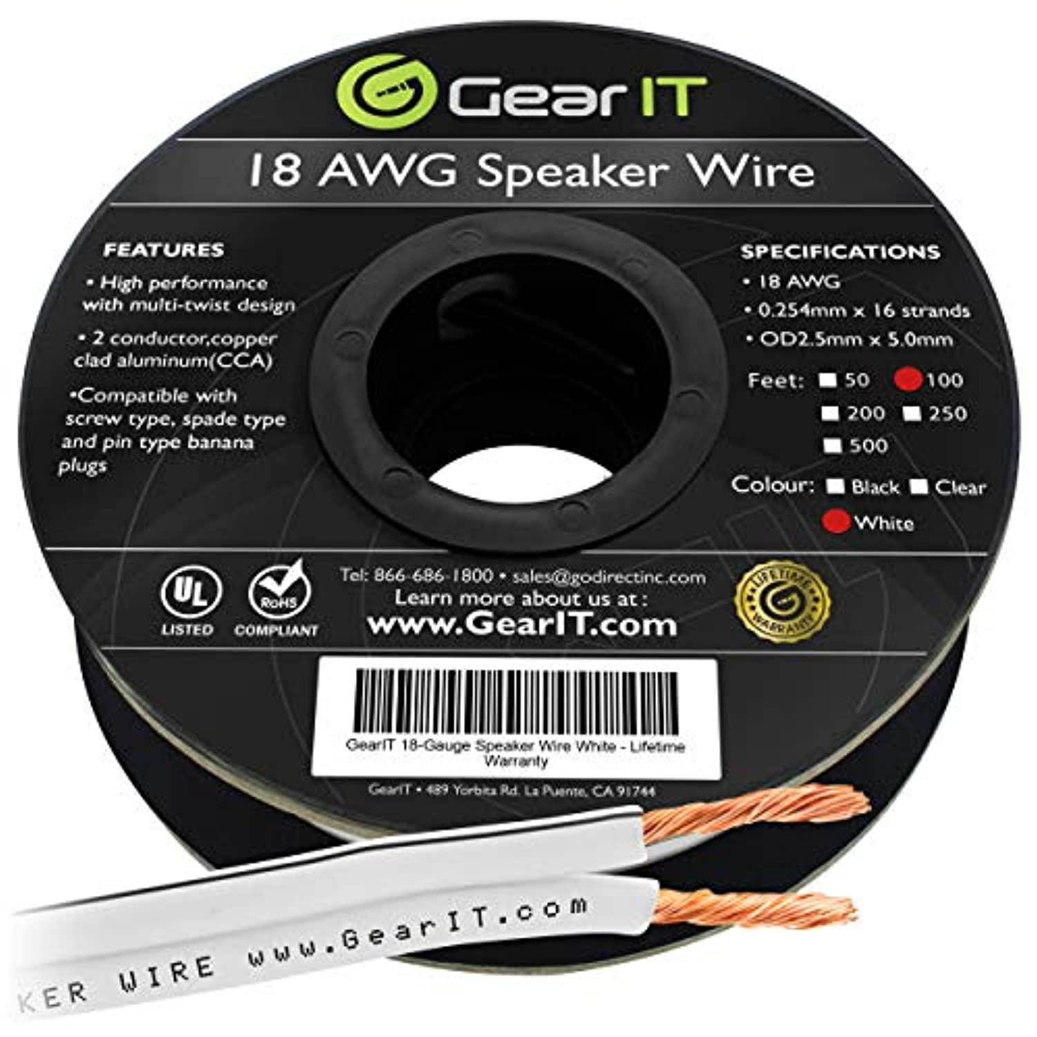 18AWG Speaker Wire, GearIT Pro Series 18 AWG Gauge Speaker Wire Cable (100 Feet / 30.48 Meters) Great Use for Home Theater Speakers and Car Speakers White