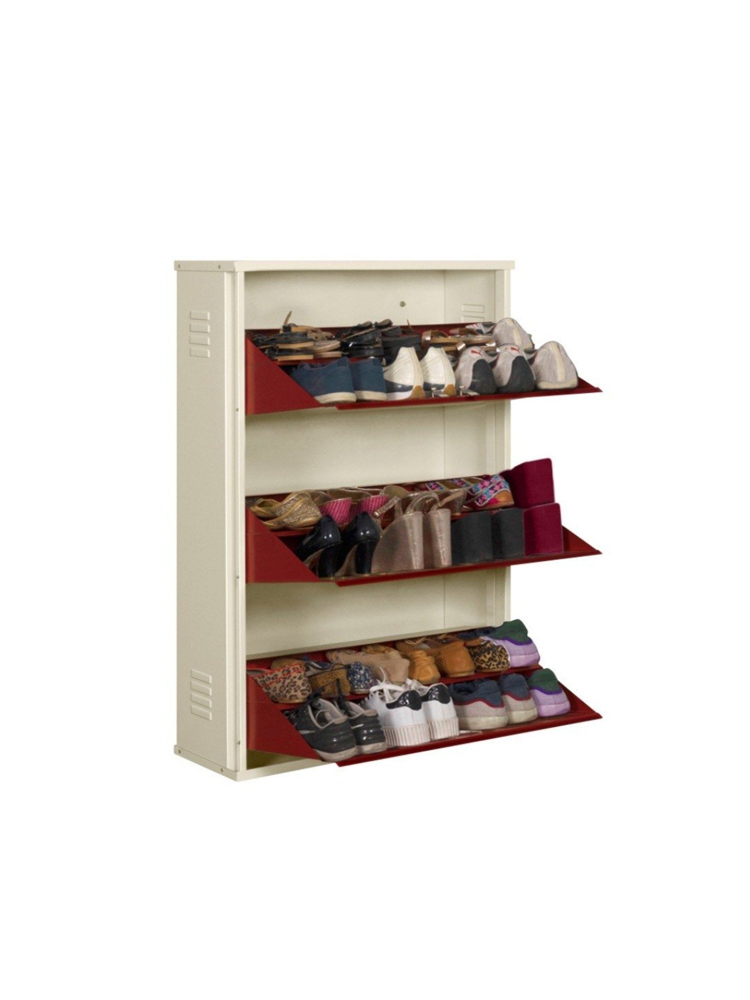 Delite Kom Metal Shoe Rack - 29" 6 Shelf, Double Decker, Ivory BrickRed, PowderCoat, Wall Mount, DIY