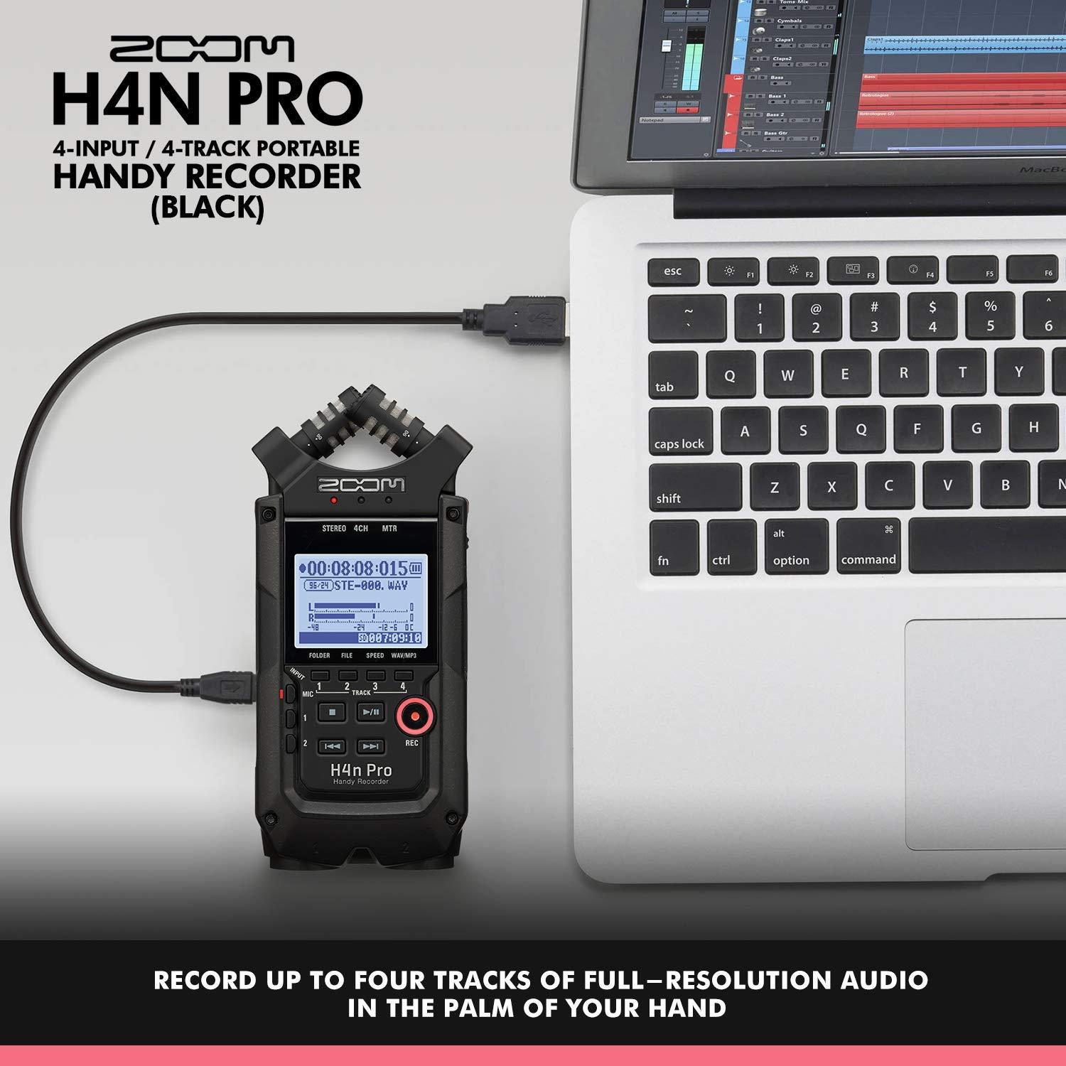 Zoom H4nPro Four-Channel Handy Audio Recorder (Black) &ndash; Musicians Accessory Pack Kit w/ 32GB Card, Dynamic Handheld Microphone & Cable along with Deluxe Bundle