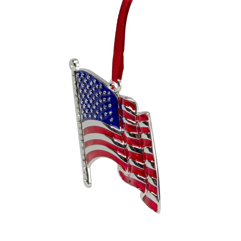 Northlight 3.25" Silver Plated American Flag with European Crystals Christmas Ornament