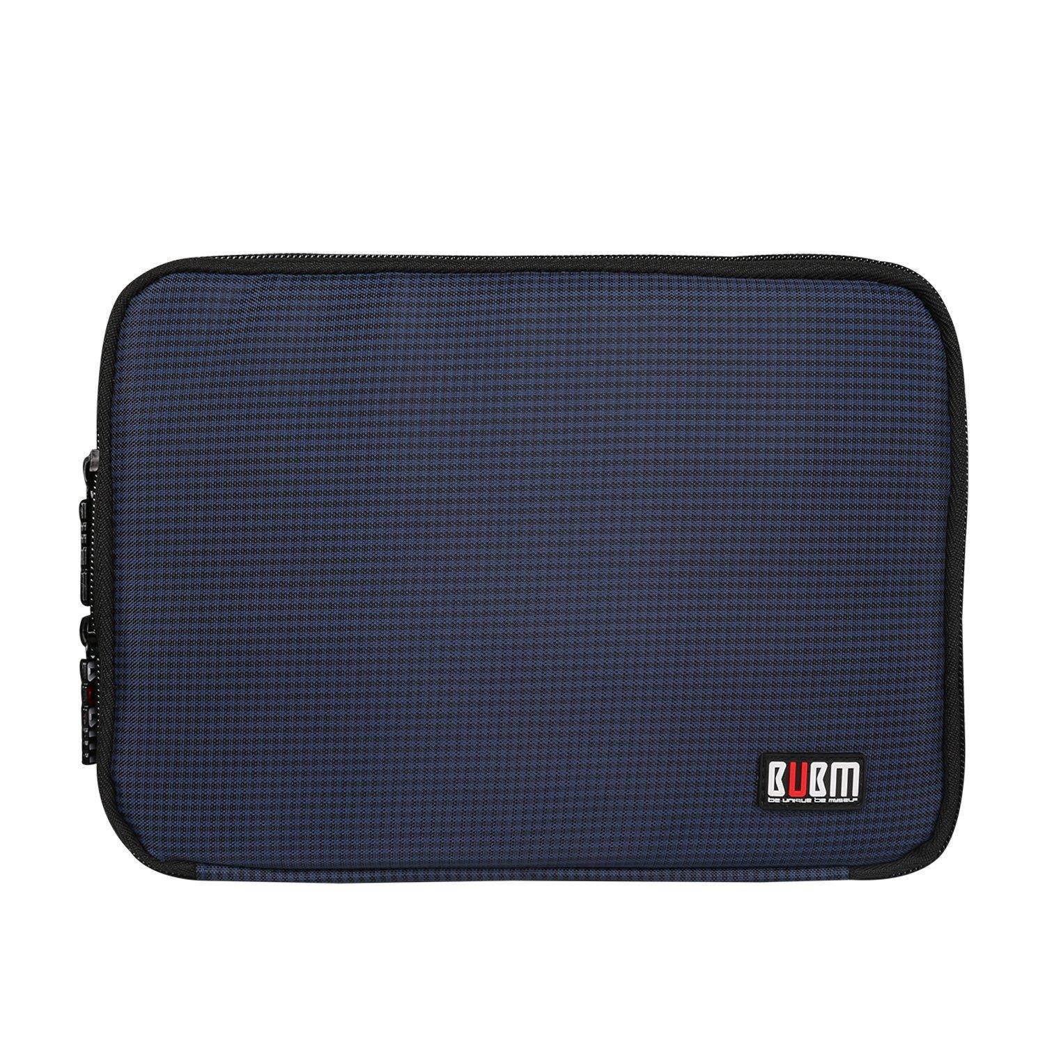 BUBM Double Layer Electronic Accessories Organizer, Travel Gadget Bag for Cables, USB Flash Drive, Plug and More, Perfect Size Fits for iPad Mini (Medium, Dark Blue)