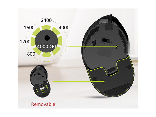 DELUX Wired Ergonomic Mouse, RGB Vertical Optical Mouse with 6 Programmable Buttons, 4000 DPI and Removable Palm Rest, Ergonomic Gaming Mouse Reduces Hand and Wrist Pain (M618PLUS RGB-Black)