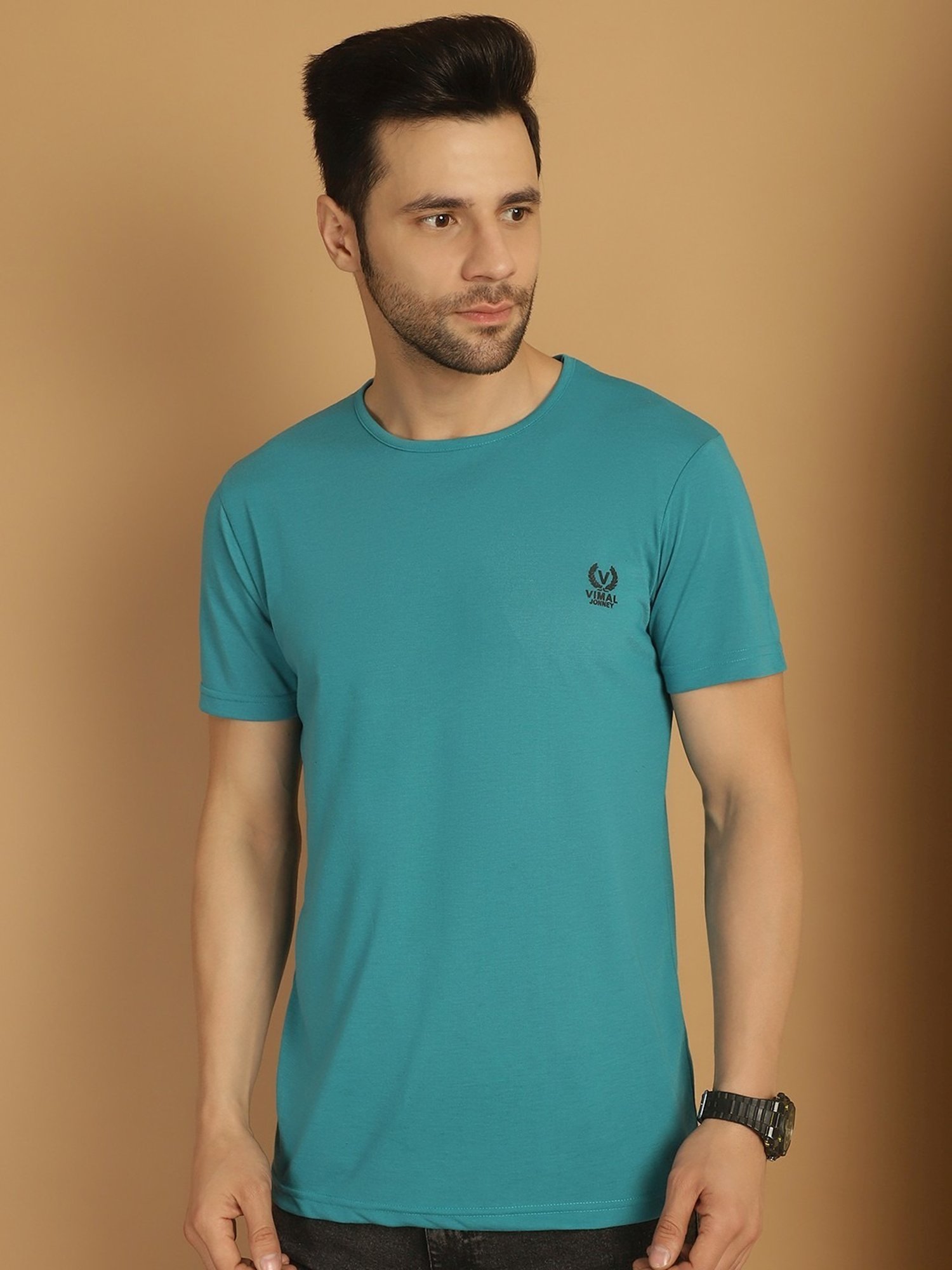 Vimal Jonney Green & Grey Regular Fit T-Shirt