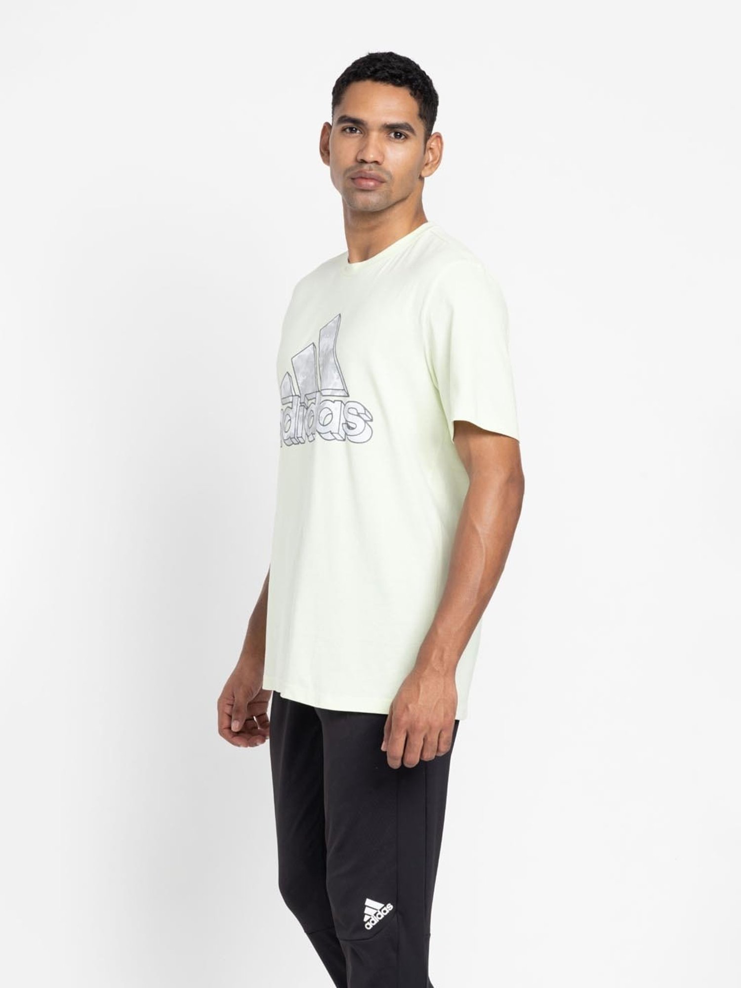 Adidas Light Green Cotton Regular Fit Printed Sports T-Shirt