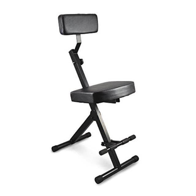 portable adjustable musician performer stool  folding musicians performance chair, drum guitarist keyboard throne w/ adjustable padded cushion seat and back, foot rest  pyle pkst70