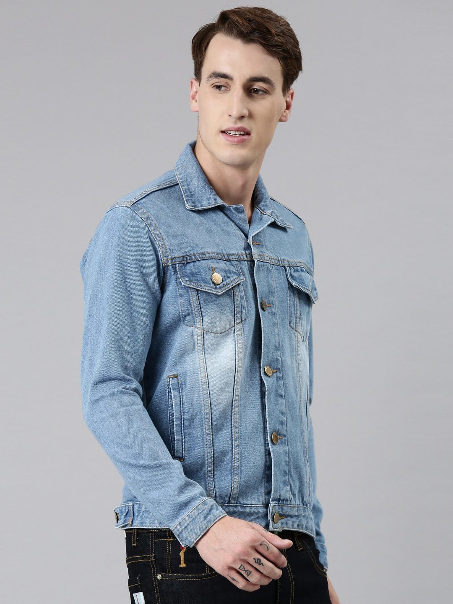 CINOCCI Blue Cotton Slim Fit Denim Jacket