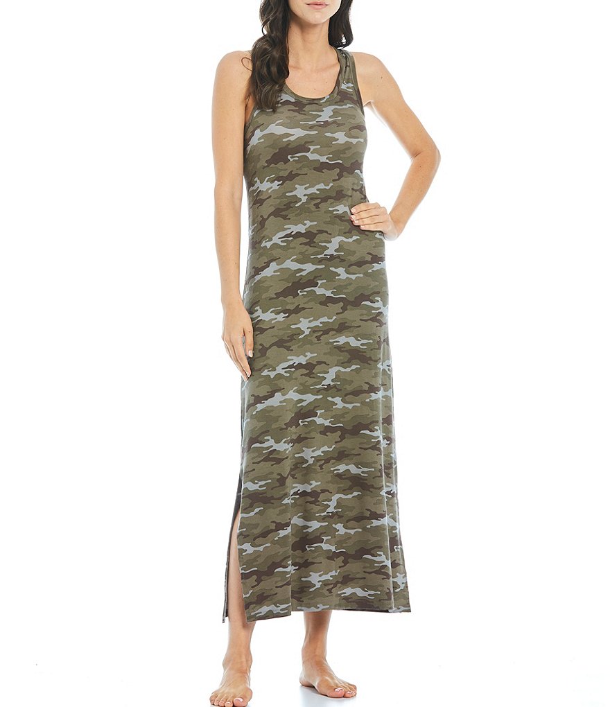 Half Moon by Modern Movement Camouflaged Print Racerback Maxi Jersey Knit Lounge Dress
