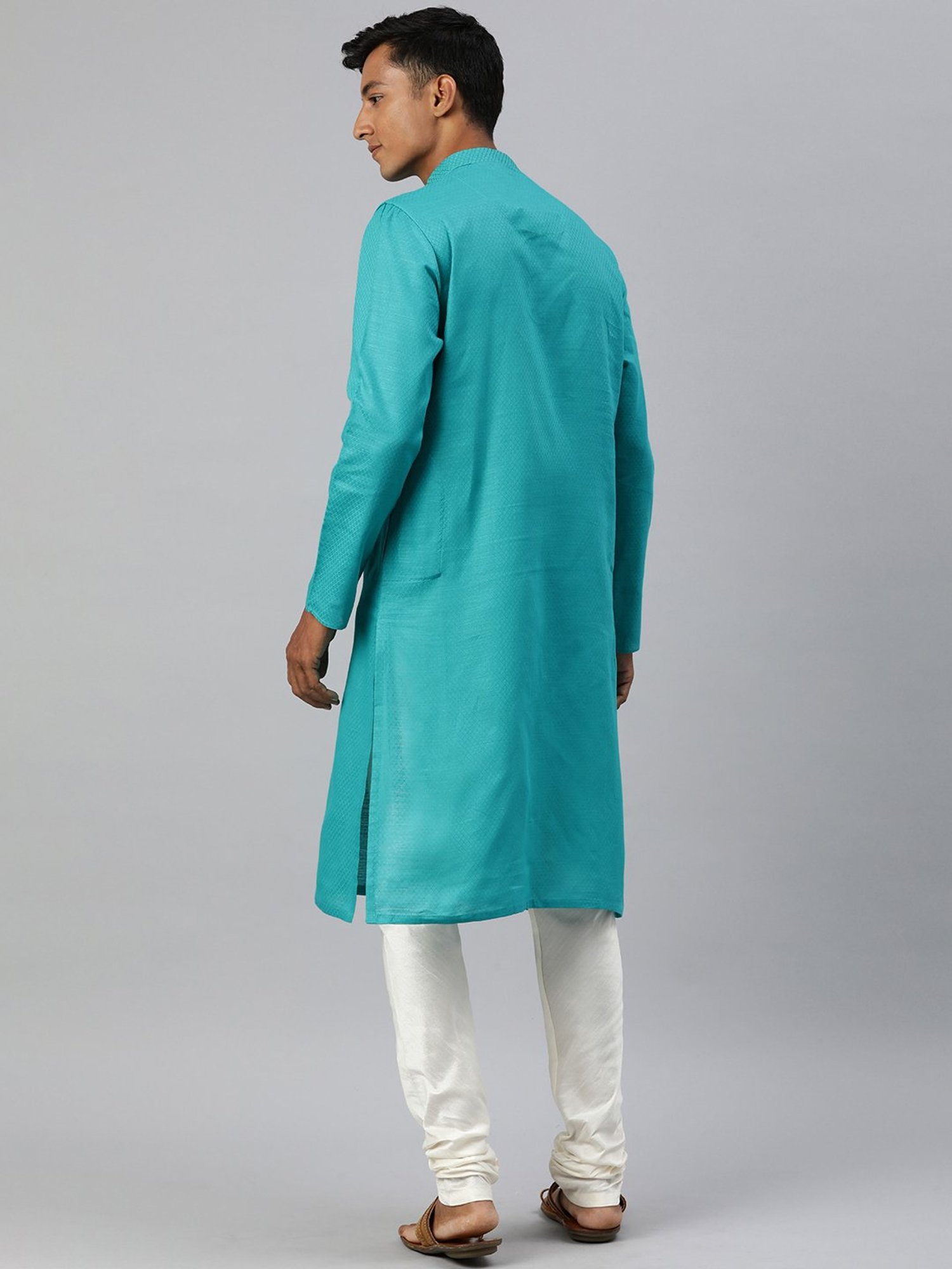 Manthan Aqua & White Regular Fit Self Design Kurta & Churidar Set