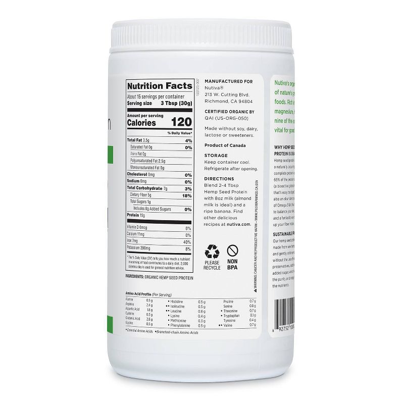 Nutiva Organic Vegan Hemp Protein Powder - 16oz