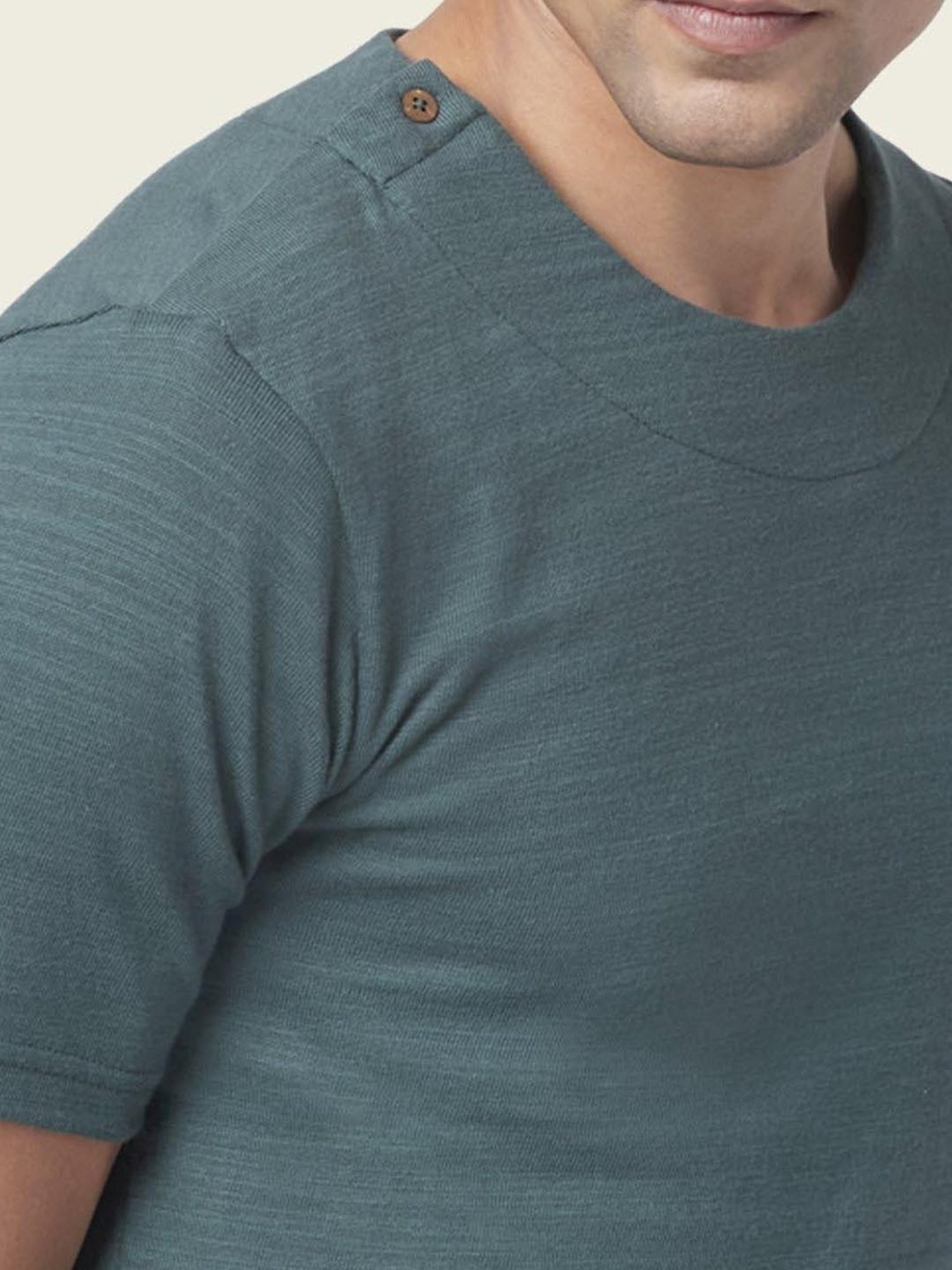 7 Alt by Pantaloons Forest Green Cotton Relaxed Fit Self Pattern T-Shirt