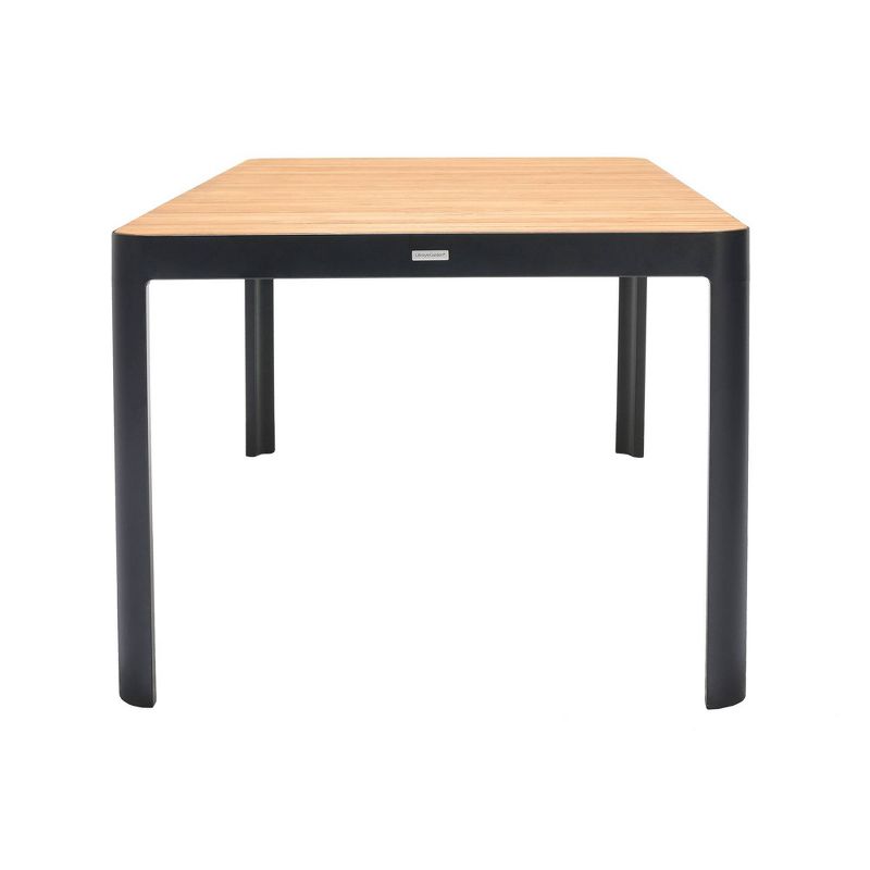 Portals Outdoor Rectangle Dining Table in Black Finish with Natural Teak Wood Top - Armen Living